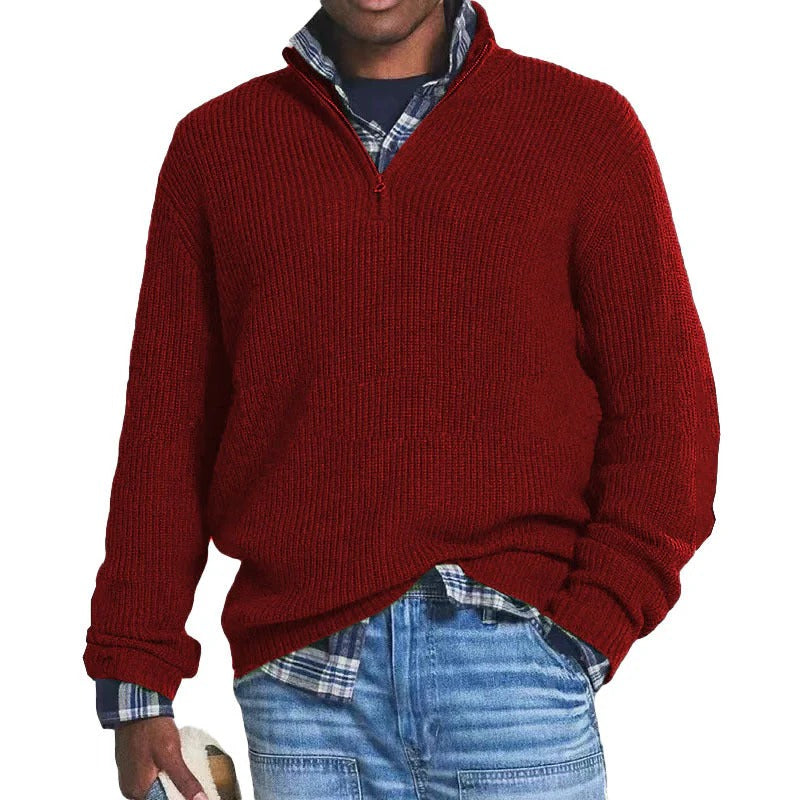 Halvzip-stickad tröja – Varm casual tröja