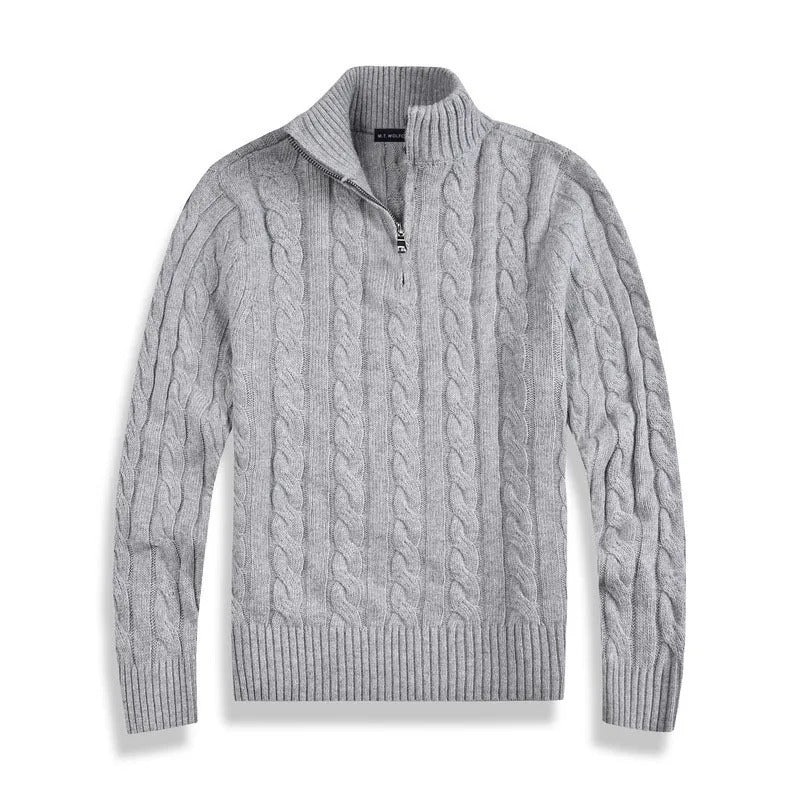 Herrens pull-over Genève Old Money i merinoull med halv-zip, tidlös elegans