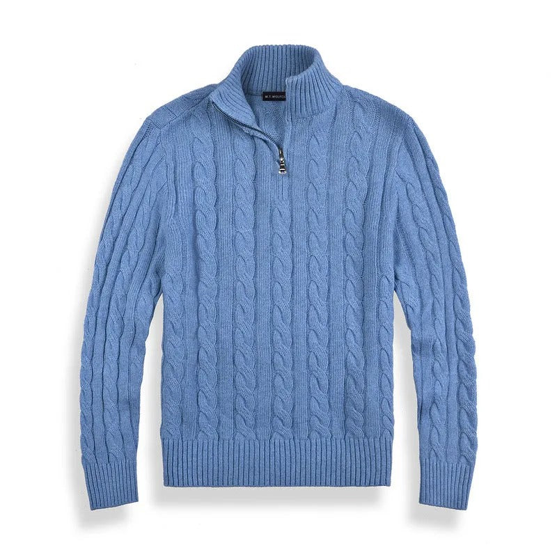 Herrens pull-over Genève Old Money i merinoull med halv-zip, tidlös elegans