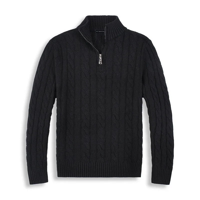Herrens pull-over Genève Old Money i merinoull med halv-zip, tidlös elegans