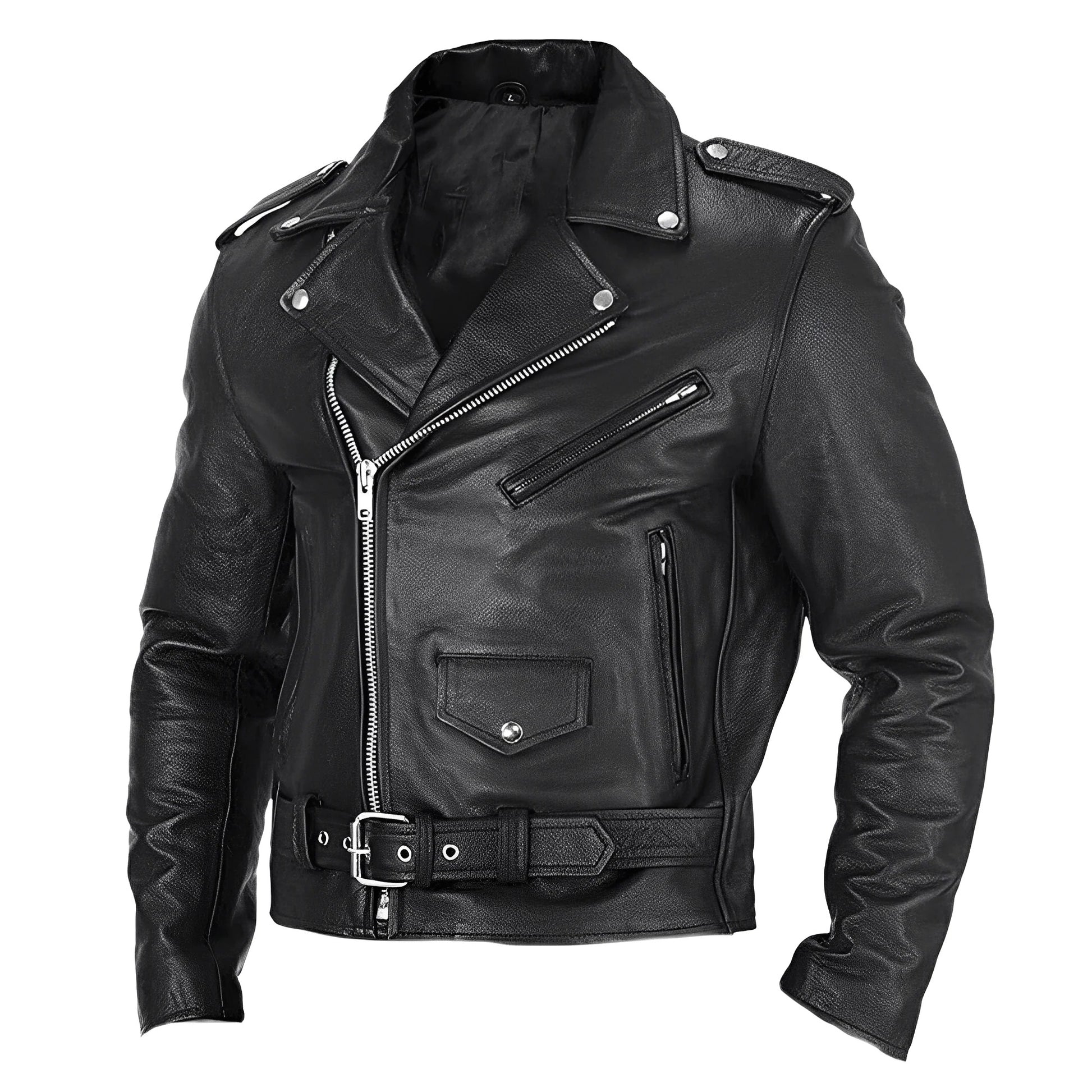 Modern läderjacka – bikerstil med flera fickor