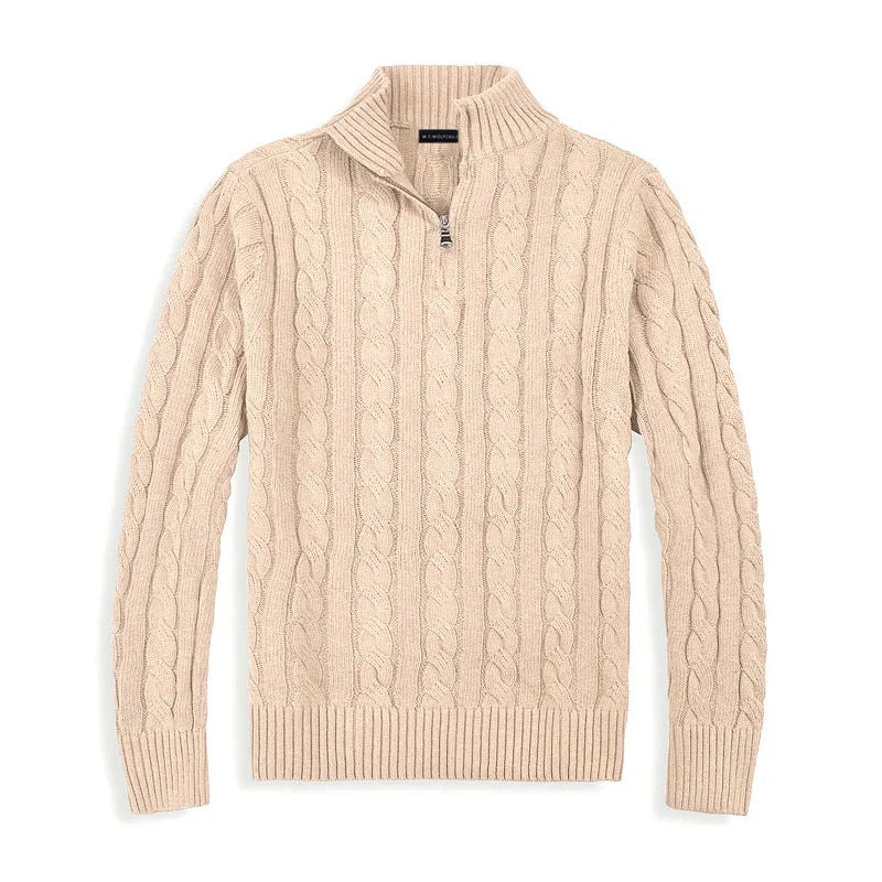 Herrens pull-over Genève Old Money i merinoull med halv-zip, tidlös elegans