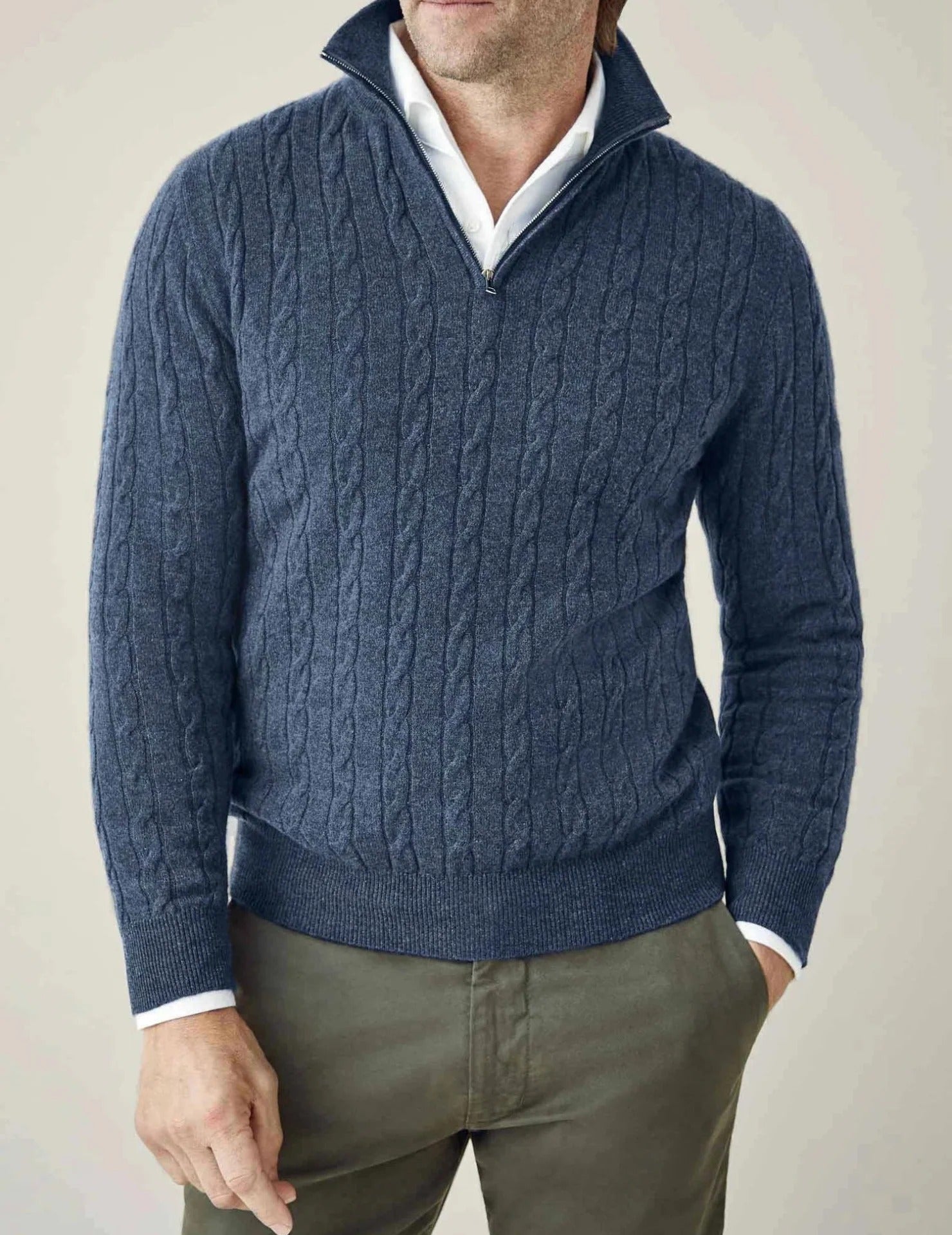 Pull-over i ribbstickad kvalitet med blixtlås St. Moritz för herrar - Elegant klassisk stil