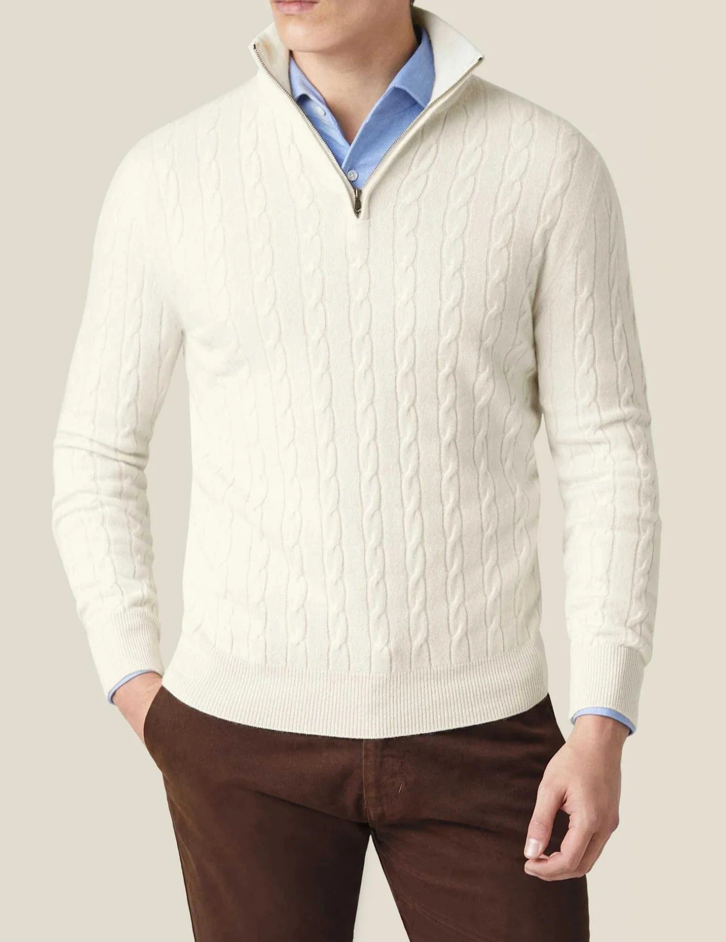 Pull-over i ribbstickad kvalitet med blixtlås St. Moritz för herrar - Elegant klassisk stil