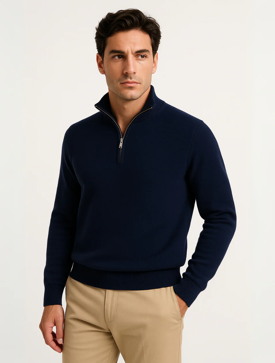 Halv-zip sweatshirt för män – Marinblå elegant