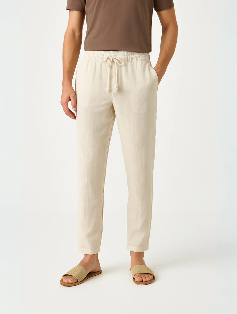 Herrens vintage beige linneskjorta i klassisk stil