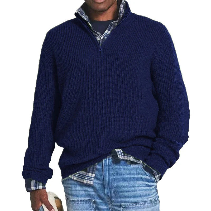Halvzip-stickad tröja – Varm casual tröja