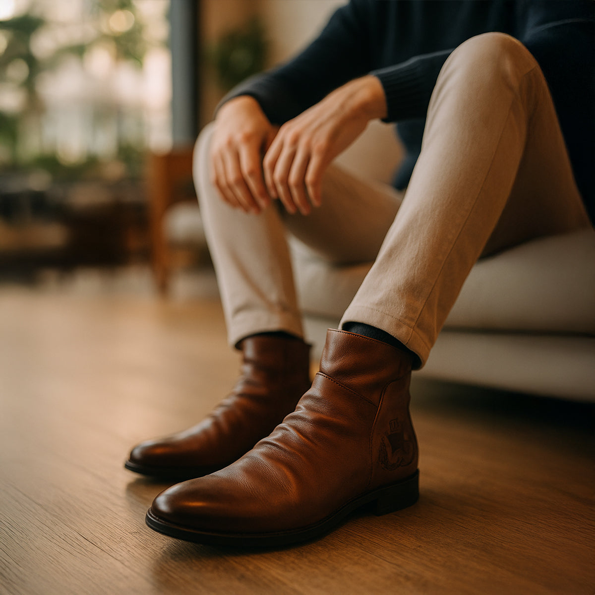 The Barbour – Herr ankelboots i läder - Rynkad premiumstil