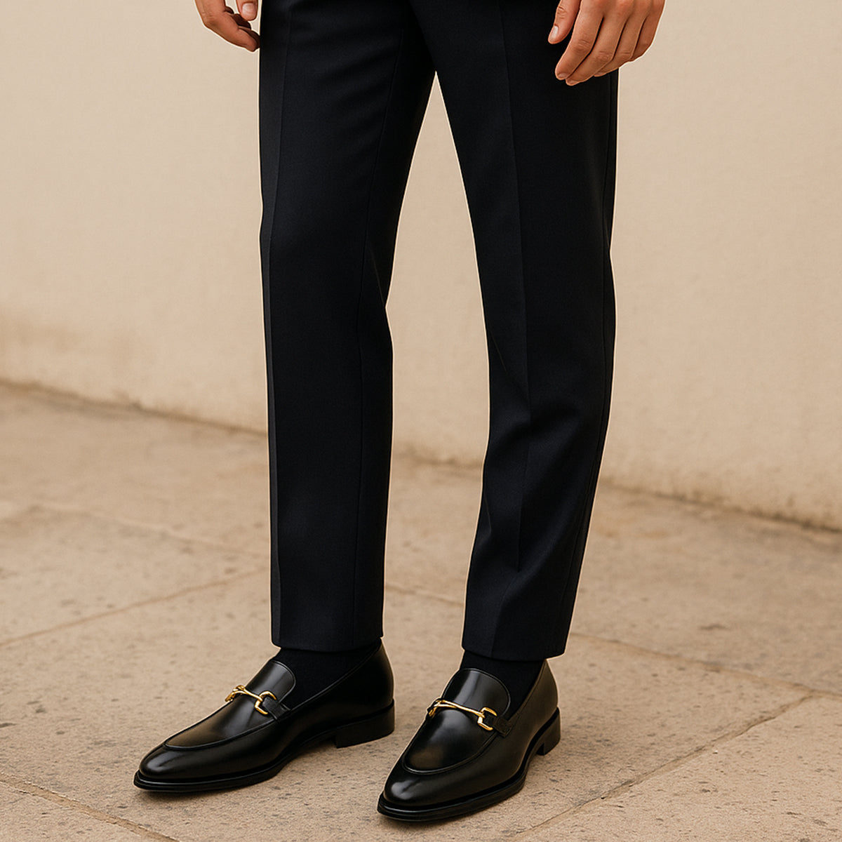 The Caernarfon – Svarta läderloafers med hästbit-detalj för herr