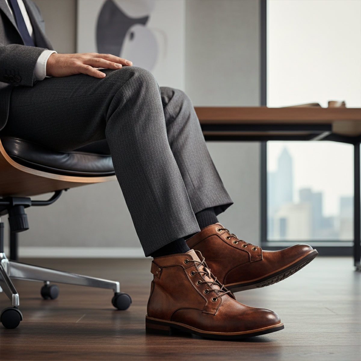 The Lucca - Herr Snörade Vintage Läder Ankelstövlar