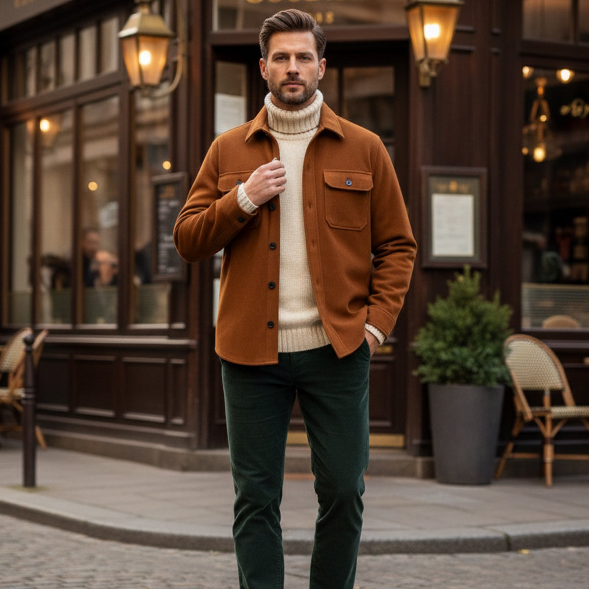 Hyatt Herren Kamelfärgad mocka Overshirt - Slim fit lyxig jacka med fickor