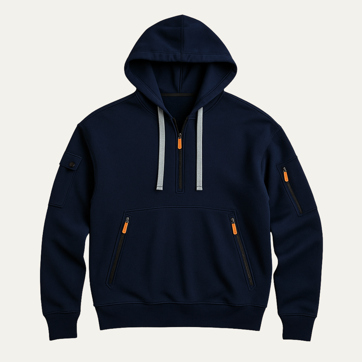 The Ridgefield - Herr Avslappnade Halv Zip Hoodie Tröja med Dragkedjefickor