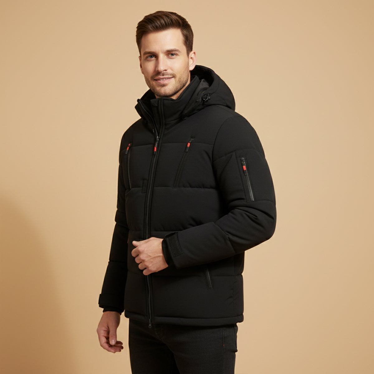 The Brookhaven - Herr Varm Hooded Vinter Pufferjacka med Dragkedjefickor