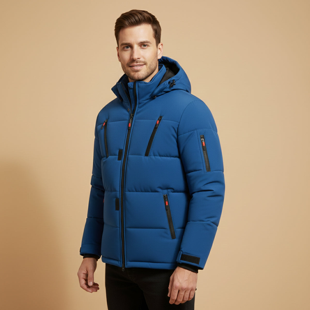 The Brookhaven - Herr Varm Hooded Vinter Pufferjacka med Dragkedjefickor