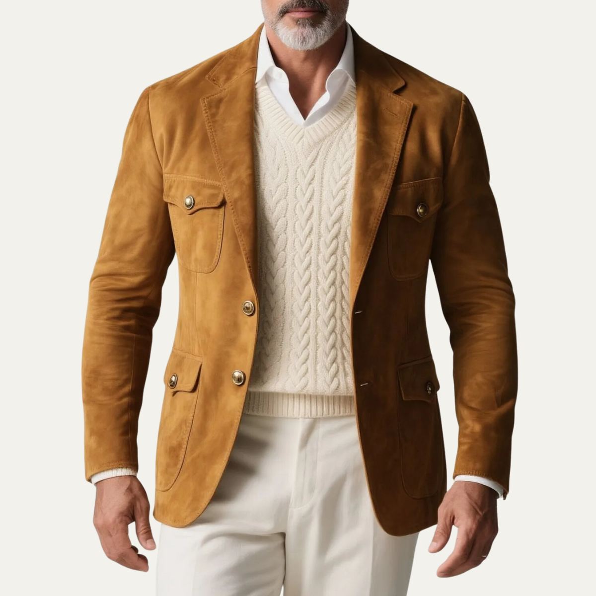 The Timberlake - Herr Retro Tan Mocka Blazer med Fickor